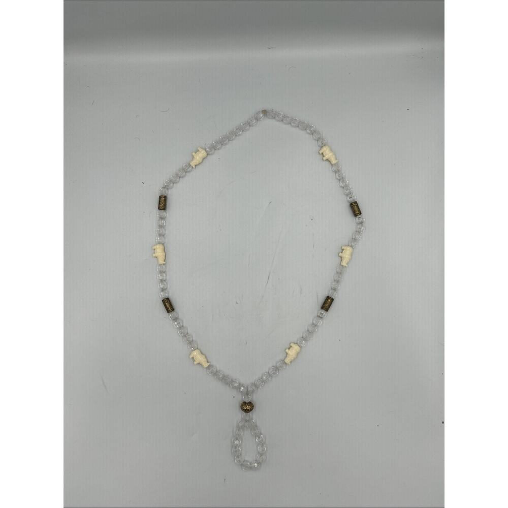 Elephant Beaded Necklace Clear Acrylic Gold Tone Spacer Boho Pendant